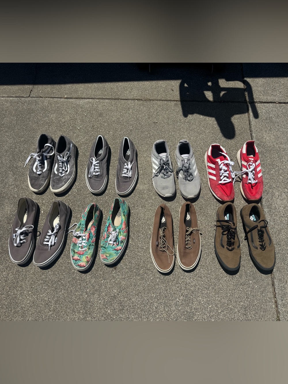 Assorted VANS ADIDAS Casual Sneakers Lot - Gray, Red, Brown, Floral